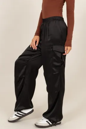 Satin Black Cargo Pants