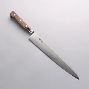 Seisuke VG10 33 Layer Mirrored Finish Damascus Sujihiki  240mm Brown Pakka wood Handle