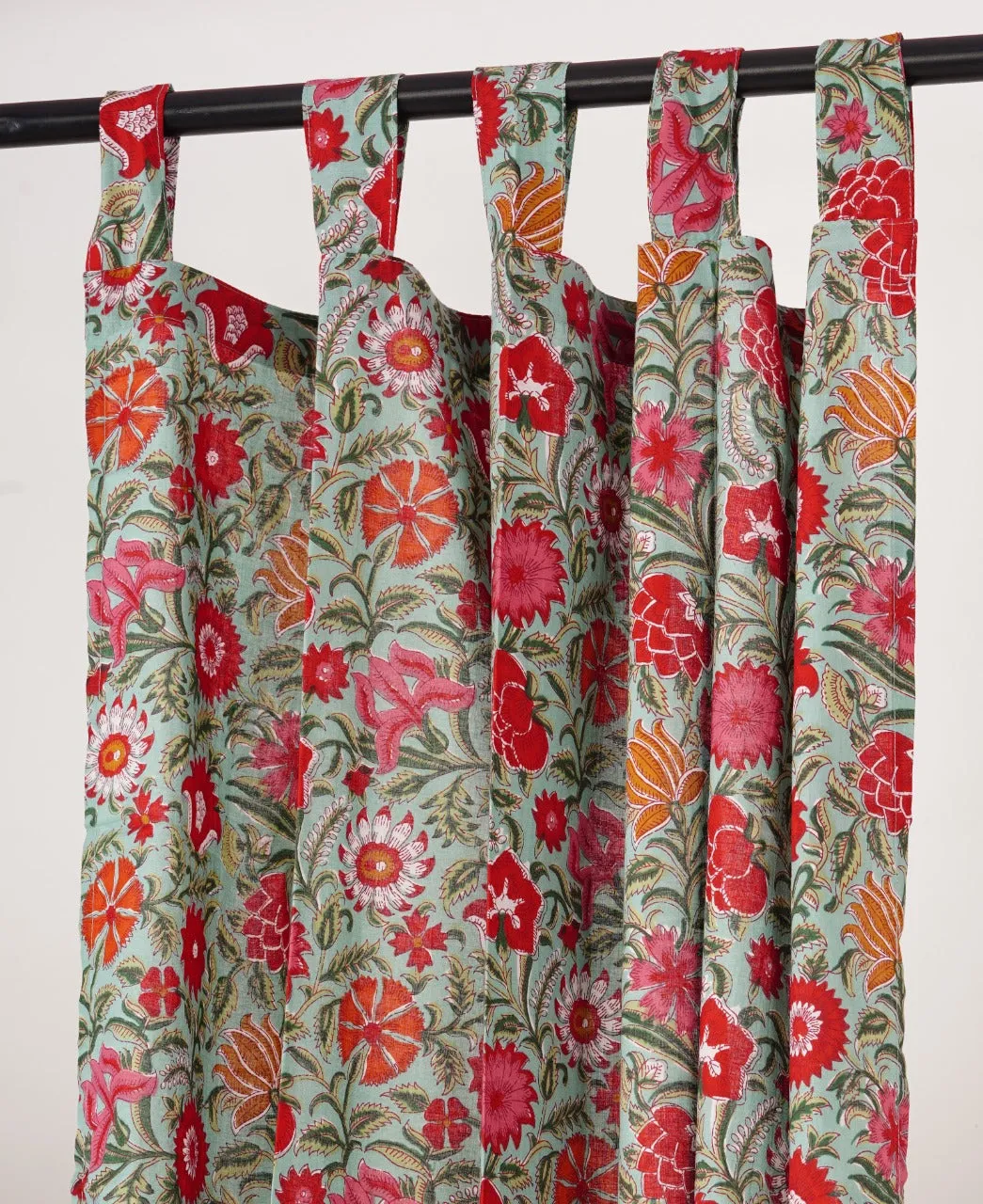 Sheer Curtain Pair Green and Red Floral