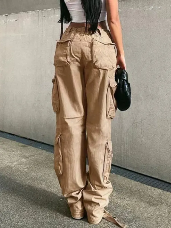 Solid Zipper Flap Pocket Cargo Pants