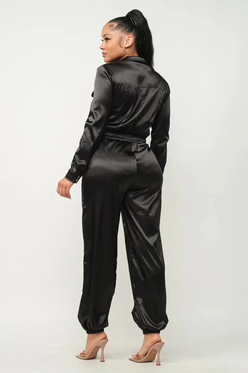 Sophie Satin Cargo Jumpsuit