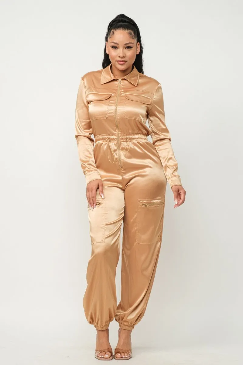 Sophie Satin Cargo Jumpsuit