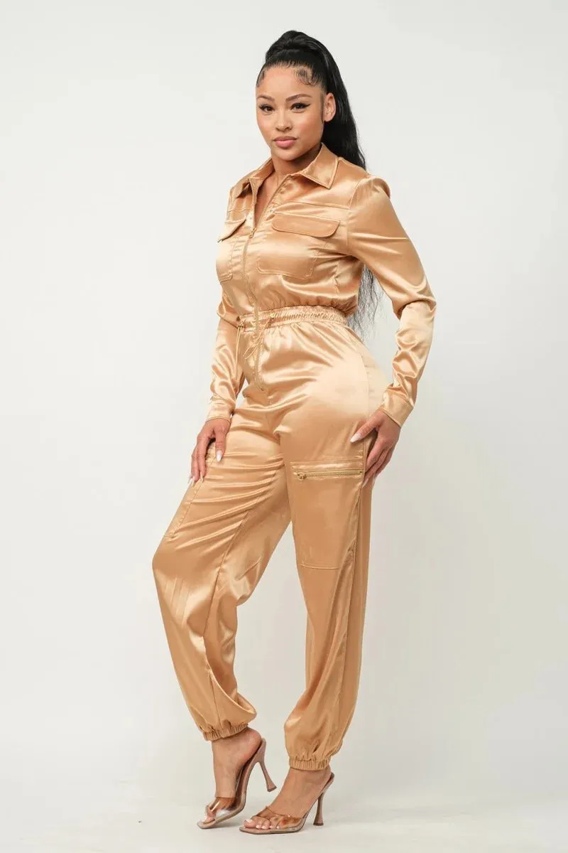 Sophie Satin Cargo Jumpsuit