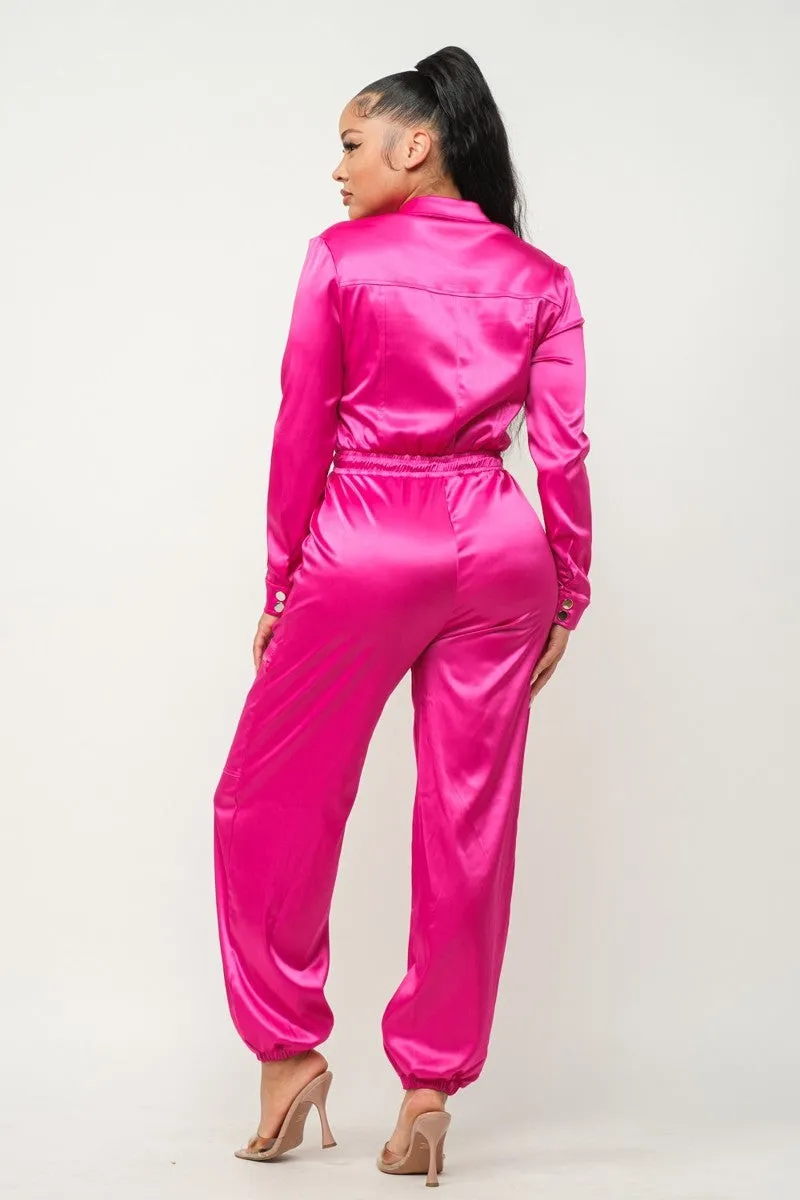 Sophie Satin Cargo Jumpsuit