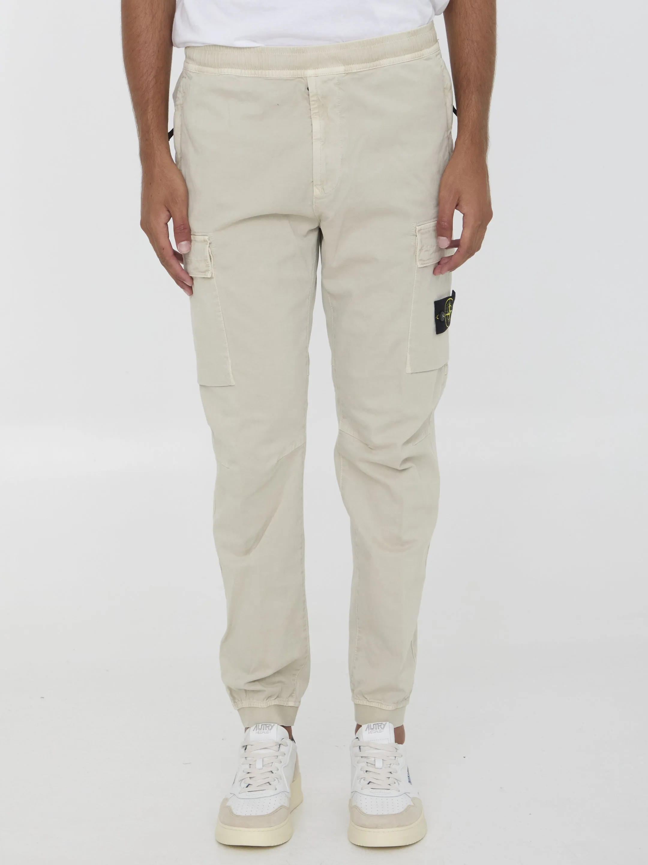 Stone Island Tapered Pants In Cotton Beige