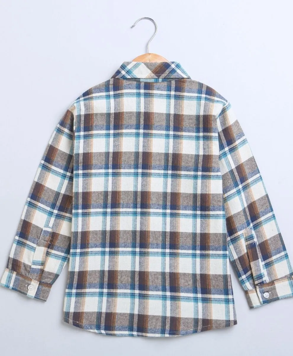 Sweetlime By AS Beige, Brown & Blue Checks Cotton Flannel Long Sleeves Boys Shirt