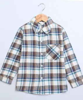 Sweetlime By AS Beige, Brown & Blue Checks Cotton Flannel Long Sleeves Boys Shirt