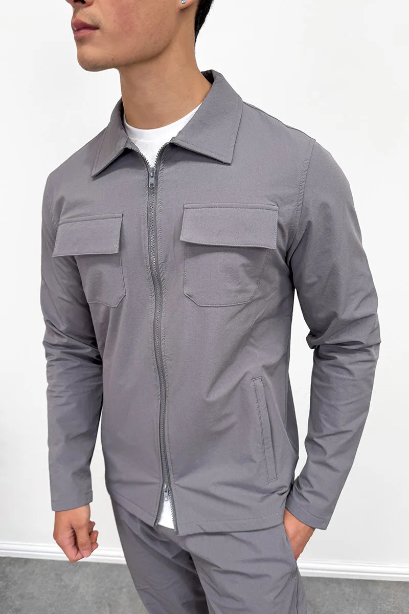 Tailored Cargo Zip-Up Overshirt - Charcoal