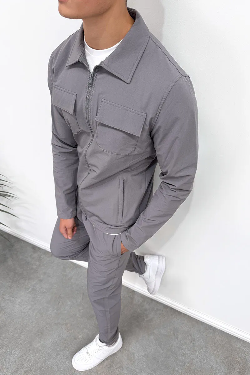 Tailored Cargo Zip-Up Overshirt - Charcoal