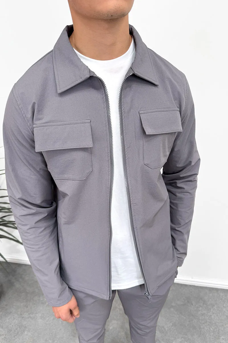 Tailored Cargo Zip-Up Overshirt - Charcoal