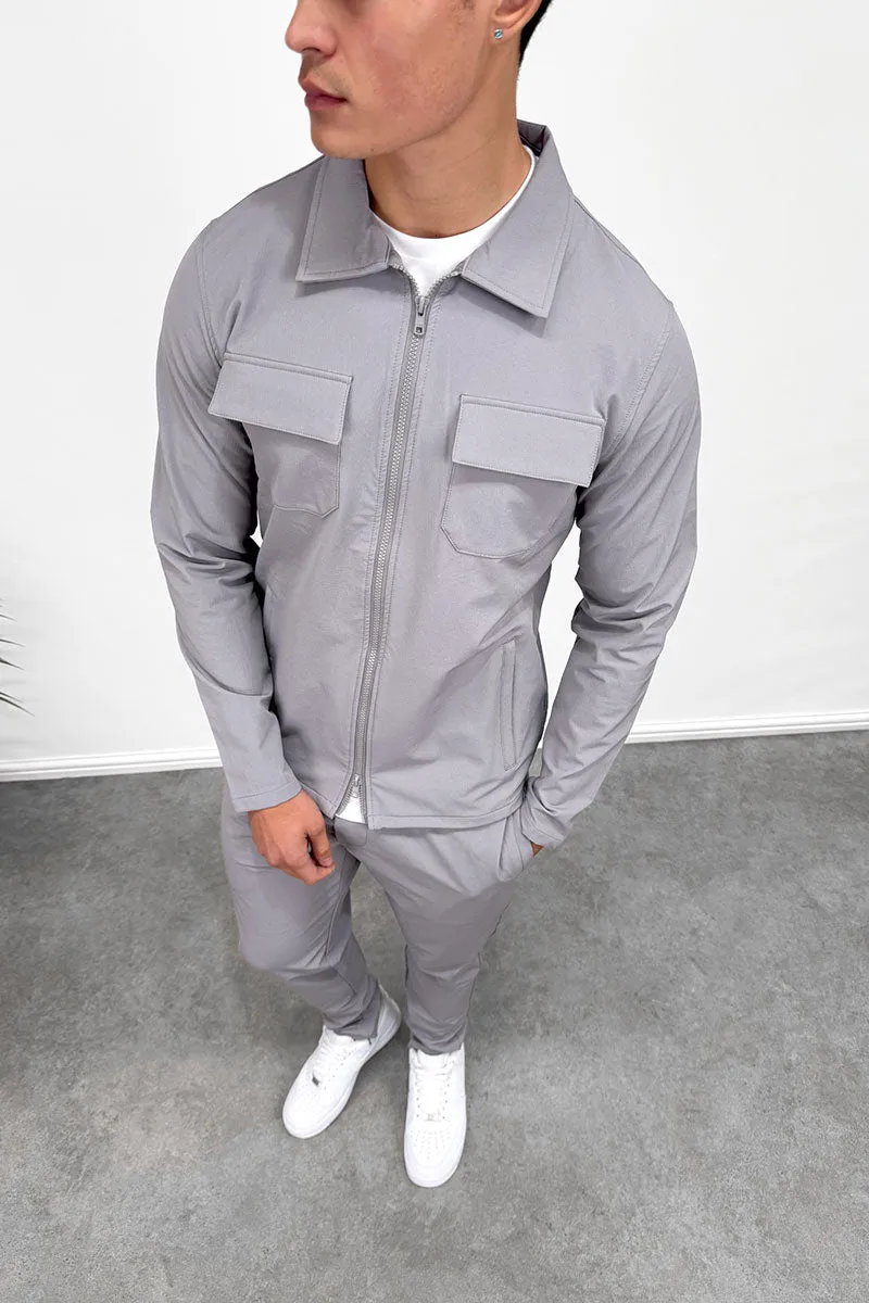 Tailored Cargo Zip-Up Overshirt - Grey