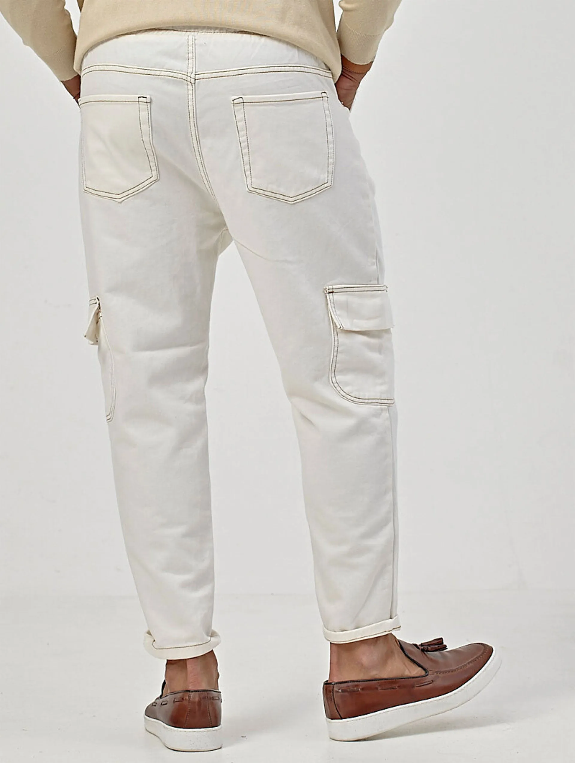 URIEL DENIM CARGO PANTS IN WHITE