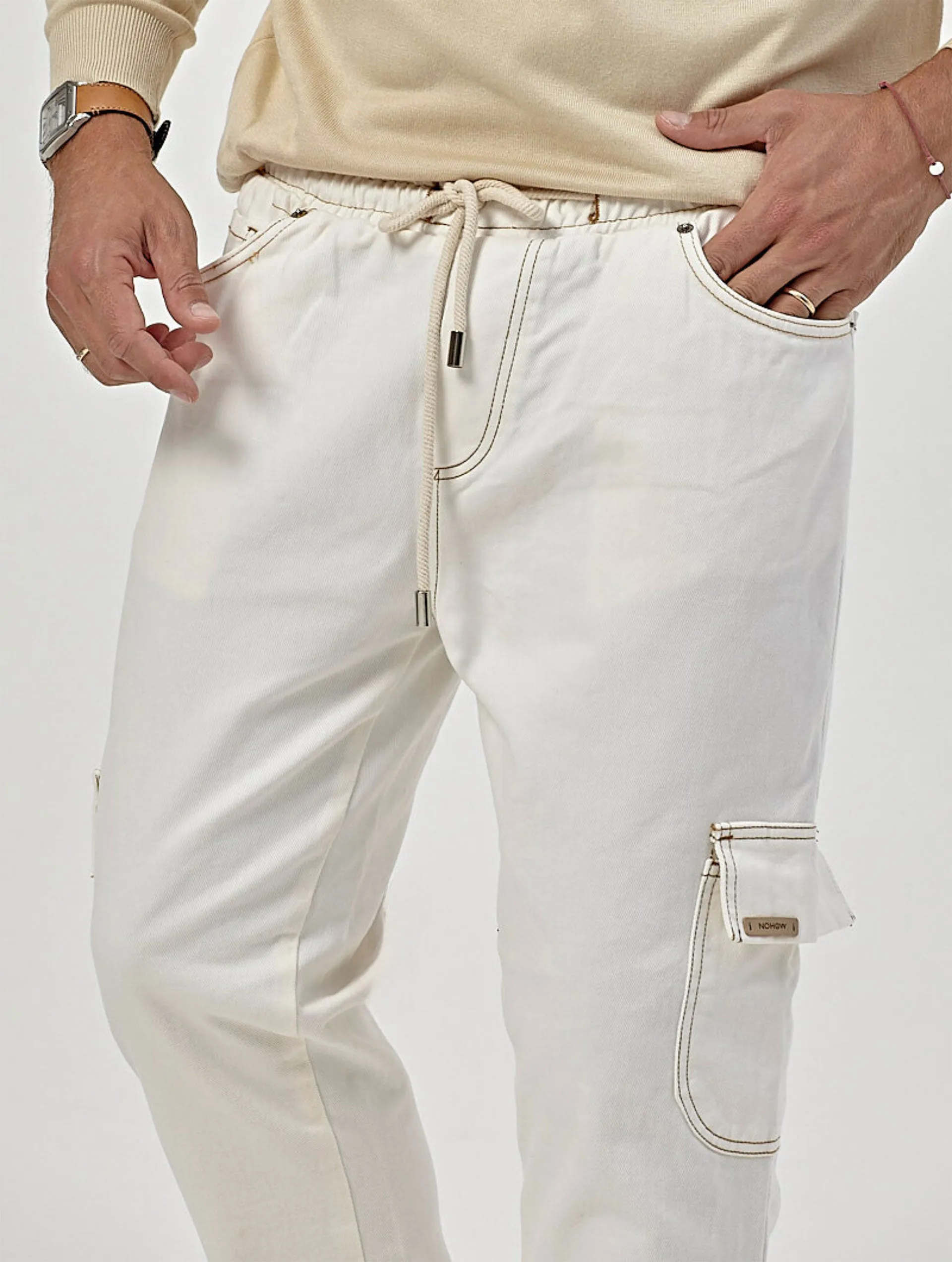 URIEL DENIM CARGO PANTS IN WHITE