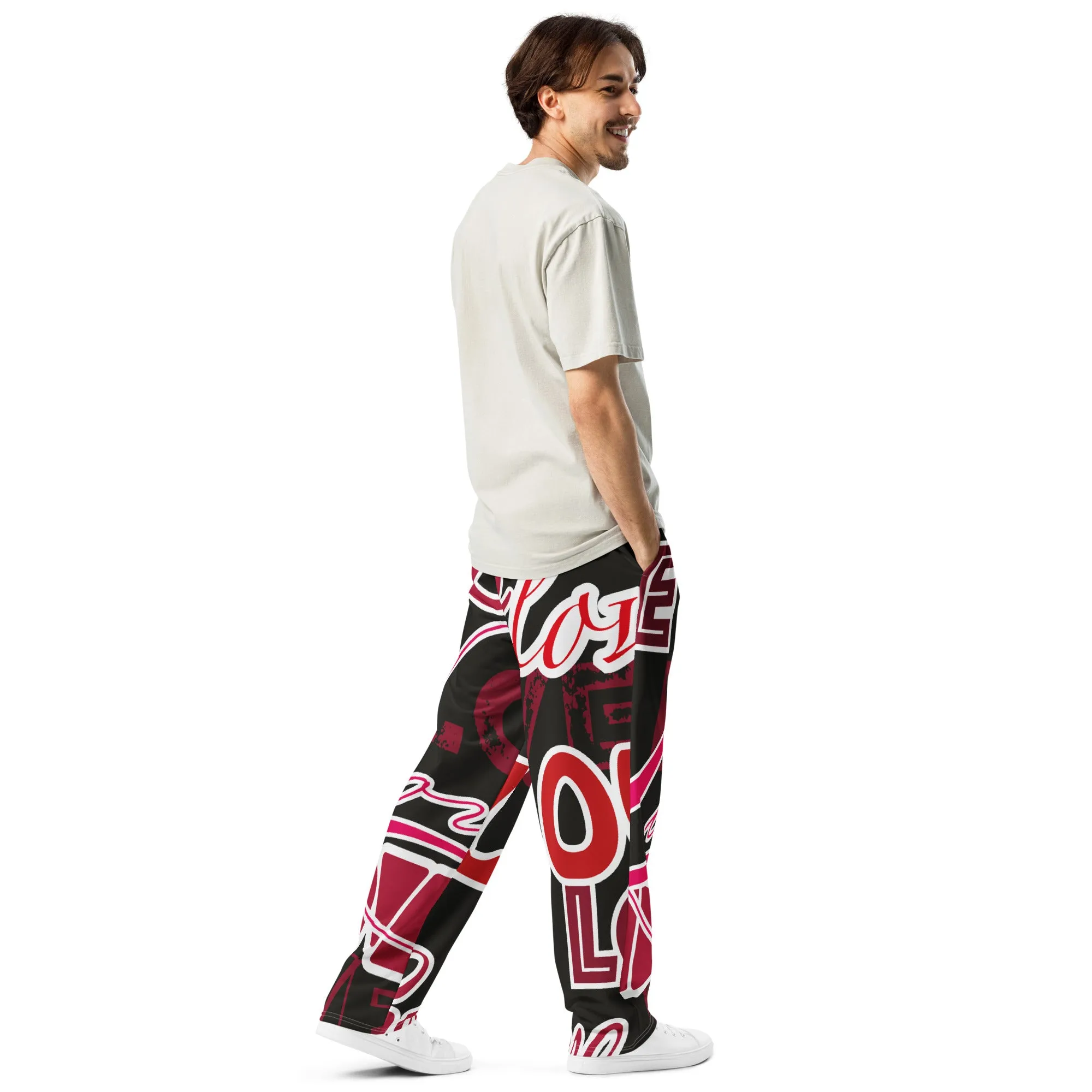 Valentines Day Wide Leg Joggers - Love (Glamourange Valentine Day Gifts Wide Leg Joggers - Design 0015)