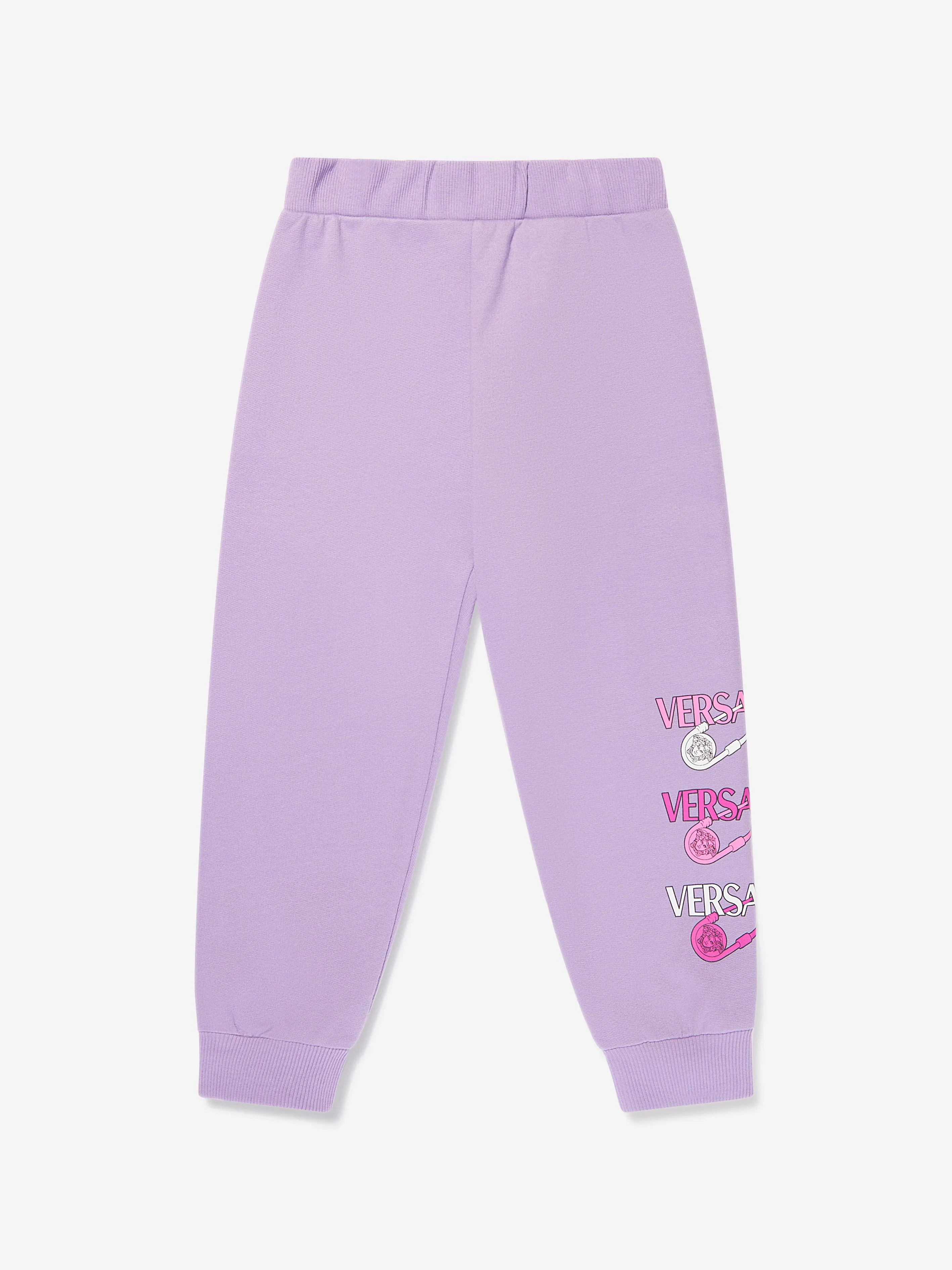 Versace Girls Safety Pin Logo Joggers in Lilac