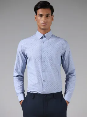 WES Formals Blue Dotted Slim Fit Shirt