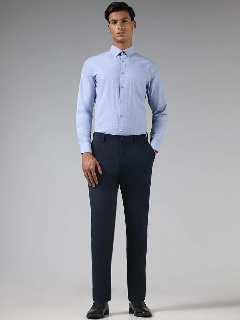 WES Formals Blue Dotted Slim Fit Shirt