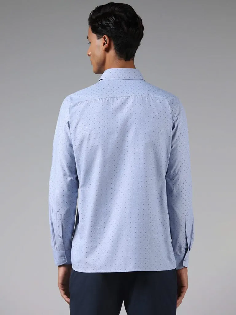 WES Formals Blue Dotted Slim Fit Shirt