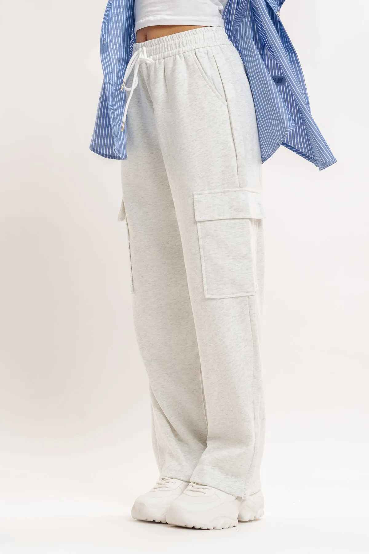 White Wide Leg Cargo Trouser