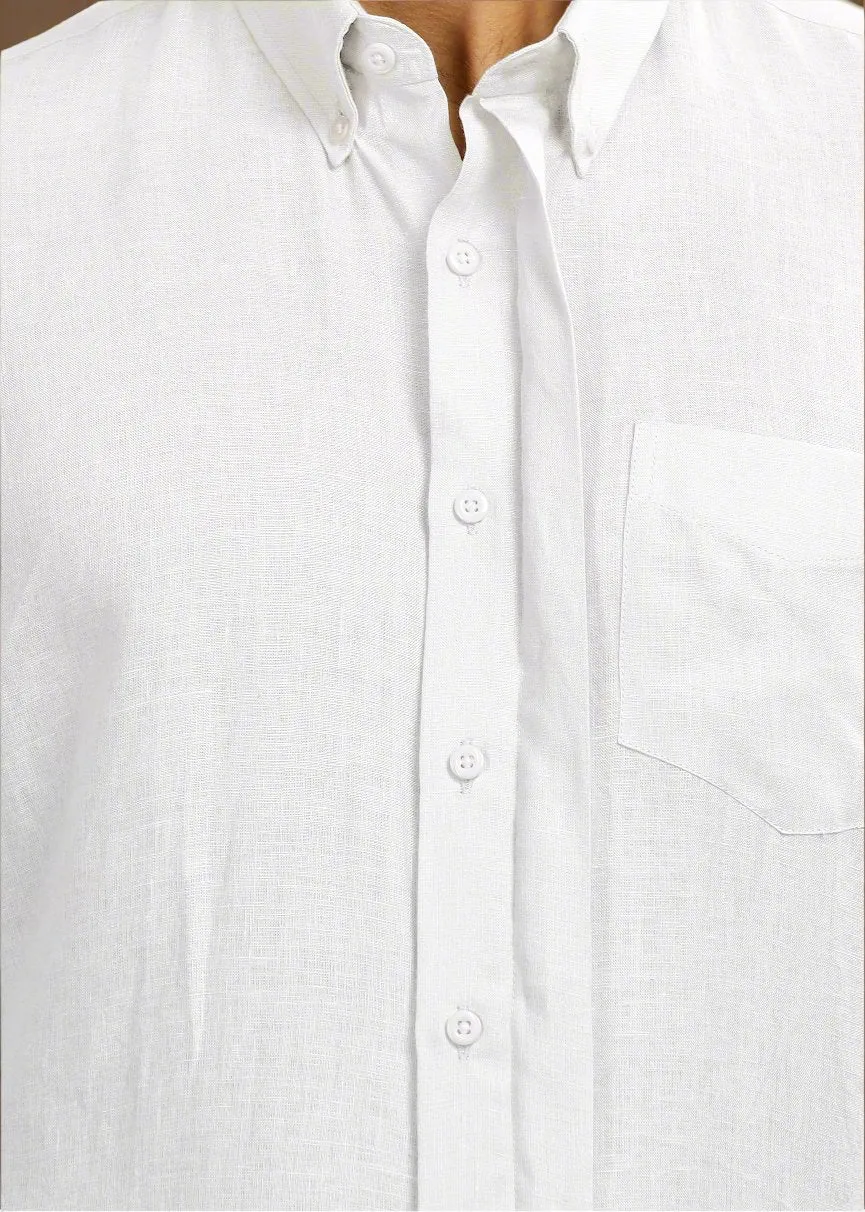 Winston - Pure Linen Button Down Full Sleeve Shirt with Concealed Placket - White