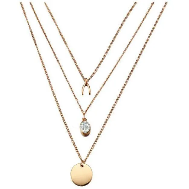 Women Multilayer Crystal Moon Necklaces, Pendants and Vintage Charm Gold Chokers