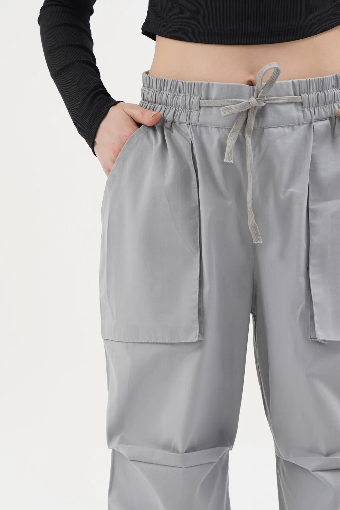 Women Slouchy Silver Grey Parachute Pants