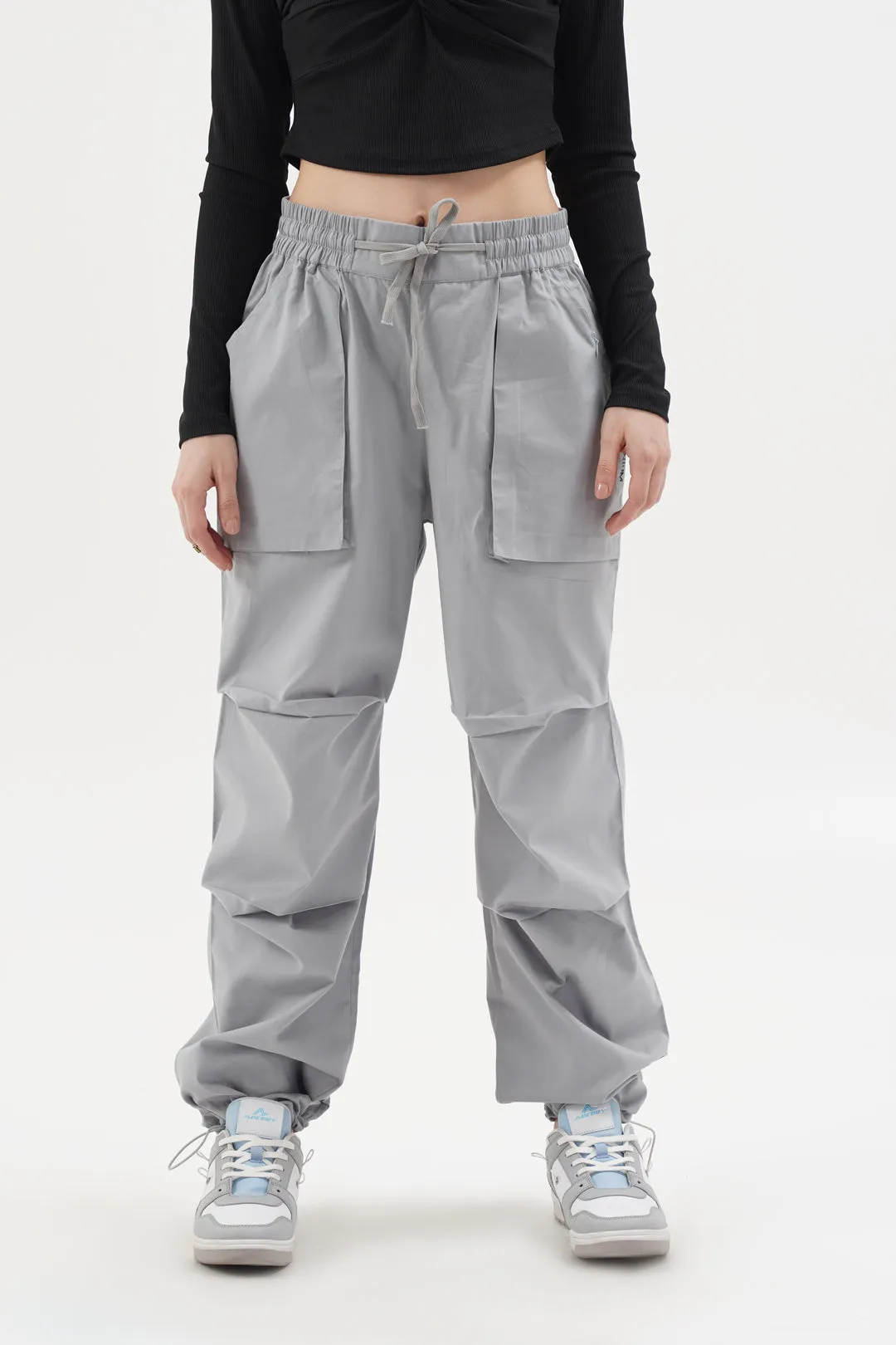 Women Slouchy Silver Grey Parachute Pants