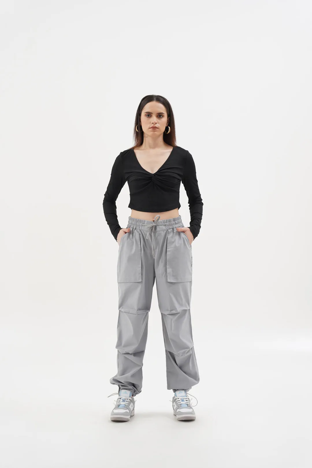 Women Slouchy Silver Grey Parachute Pants