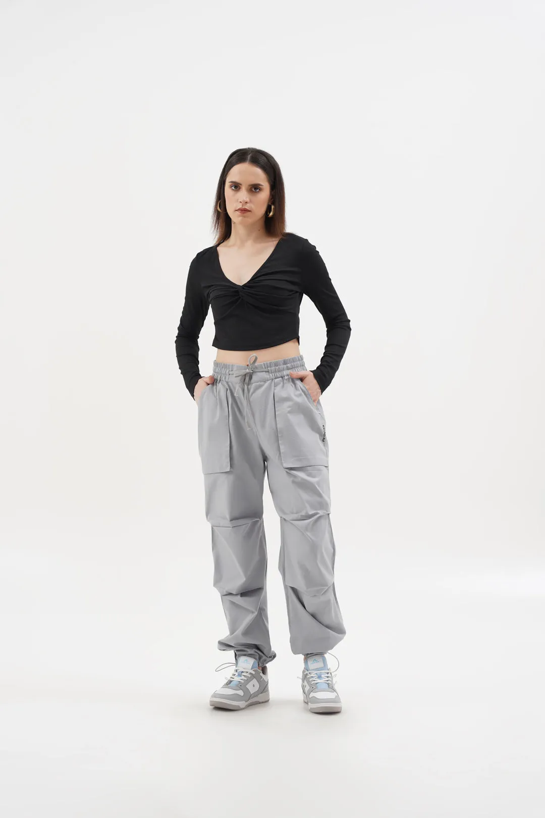 Women Slouchy Silver Grey Parachute Pants