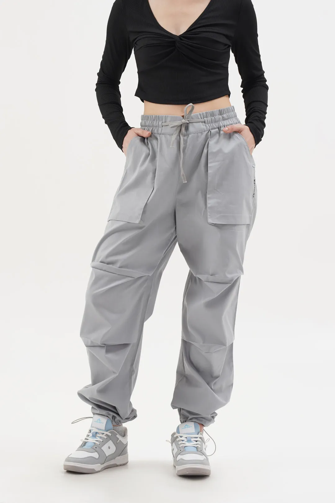 Women Slouchy Silver Grey Parachute Pants