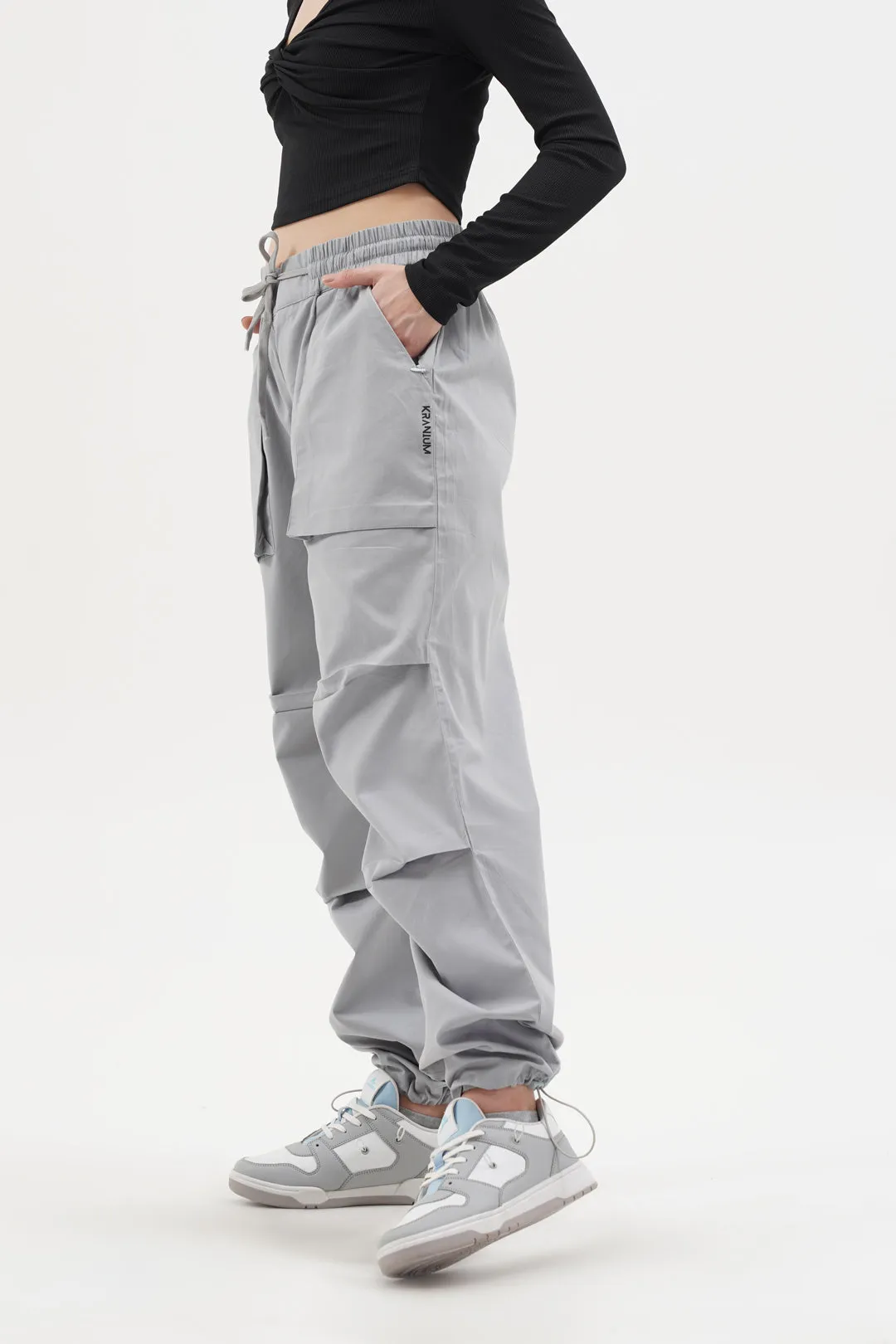 Women Slouchy Silver Grey Parachute Pants