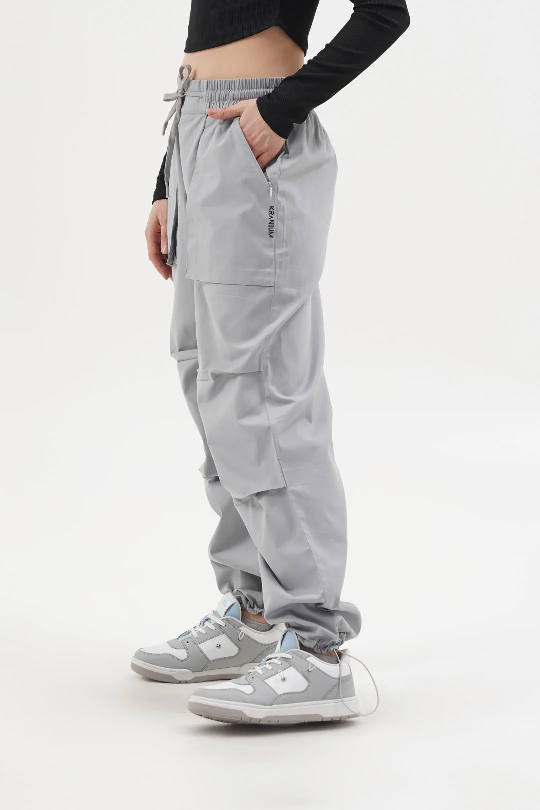 Women Slouchy Silver Grey Parachute Pants