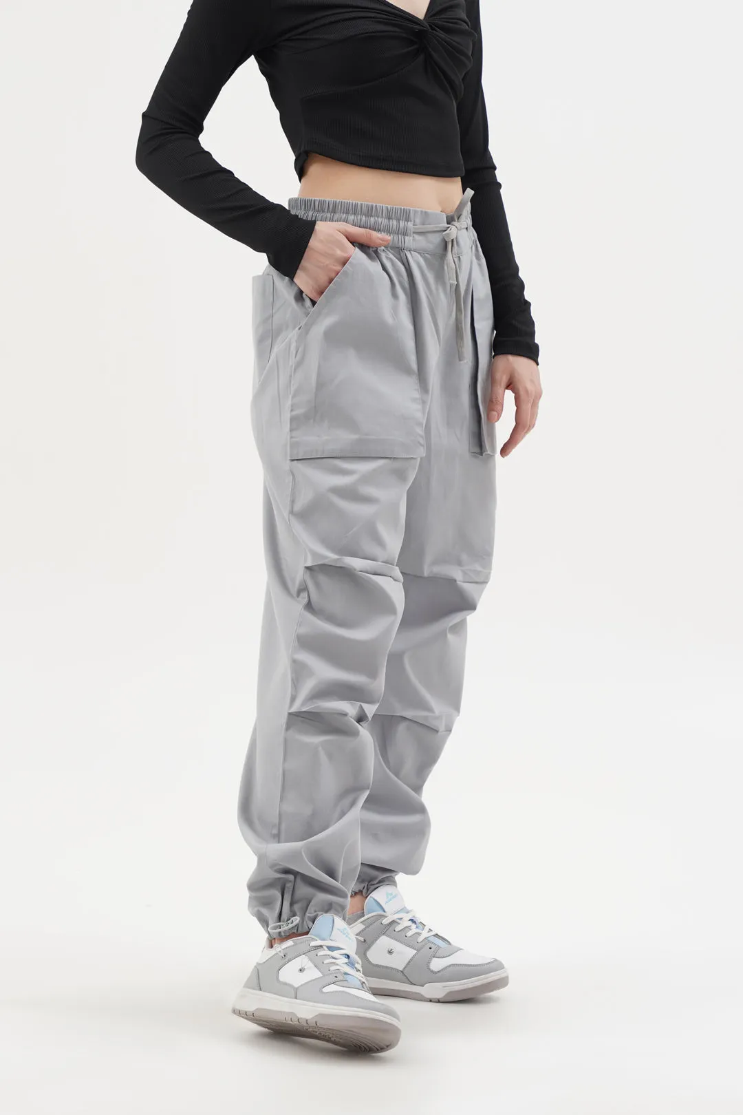 Women Slouchy Silver Grey Parachute Pants