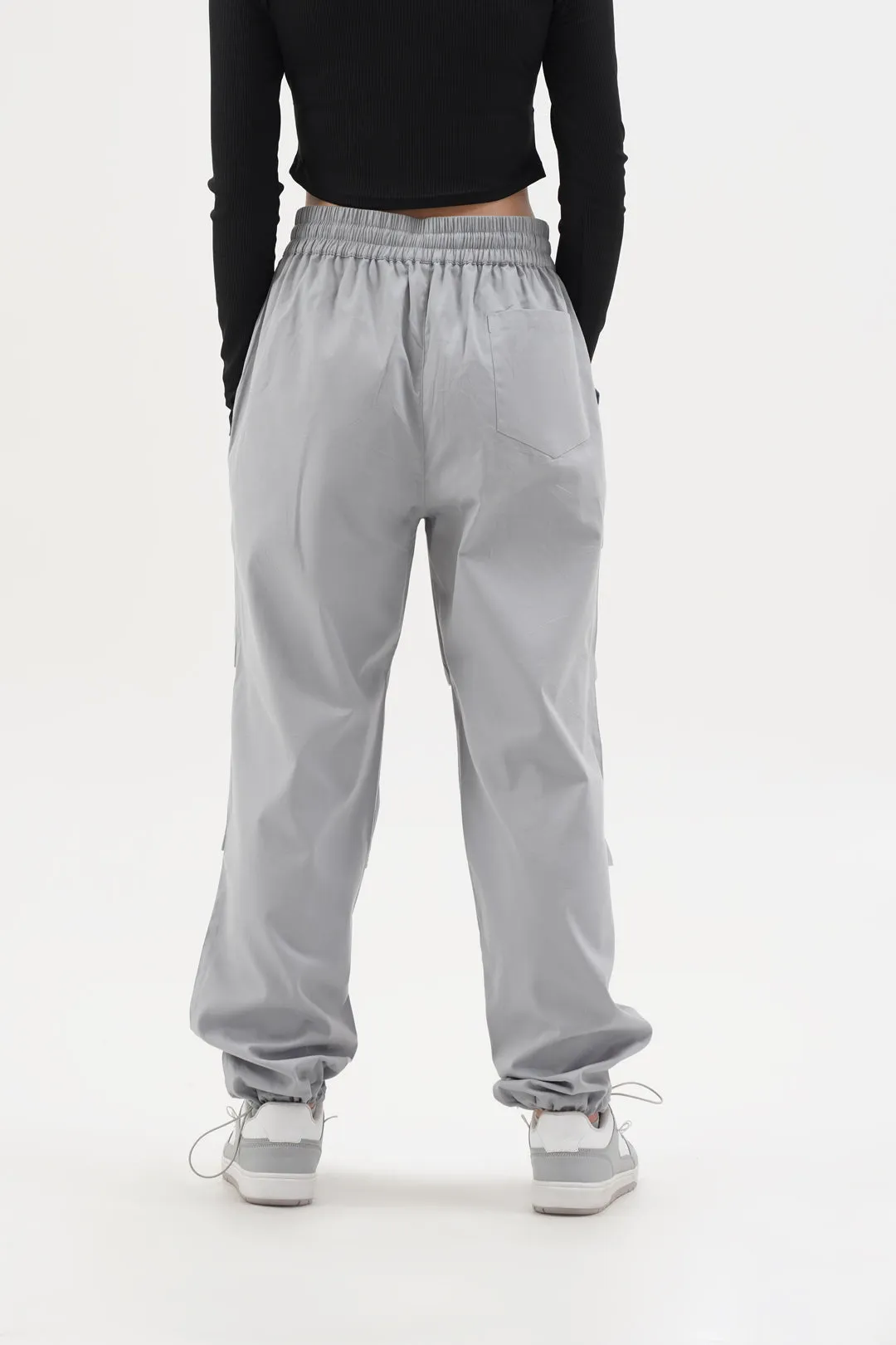 Women Slouchy Silver Grey Parachute Pants