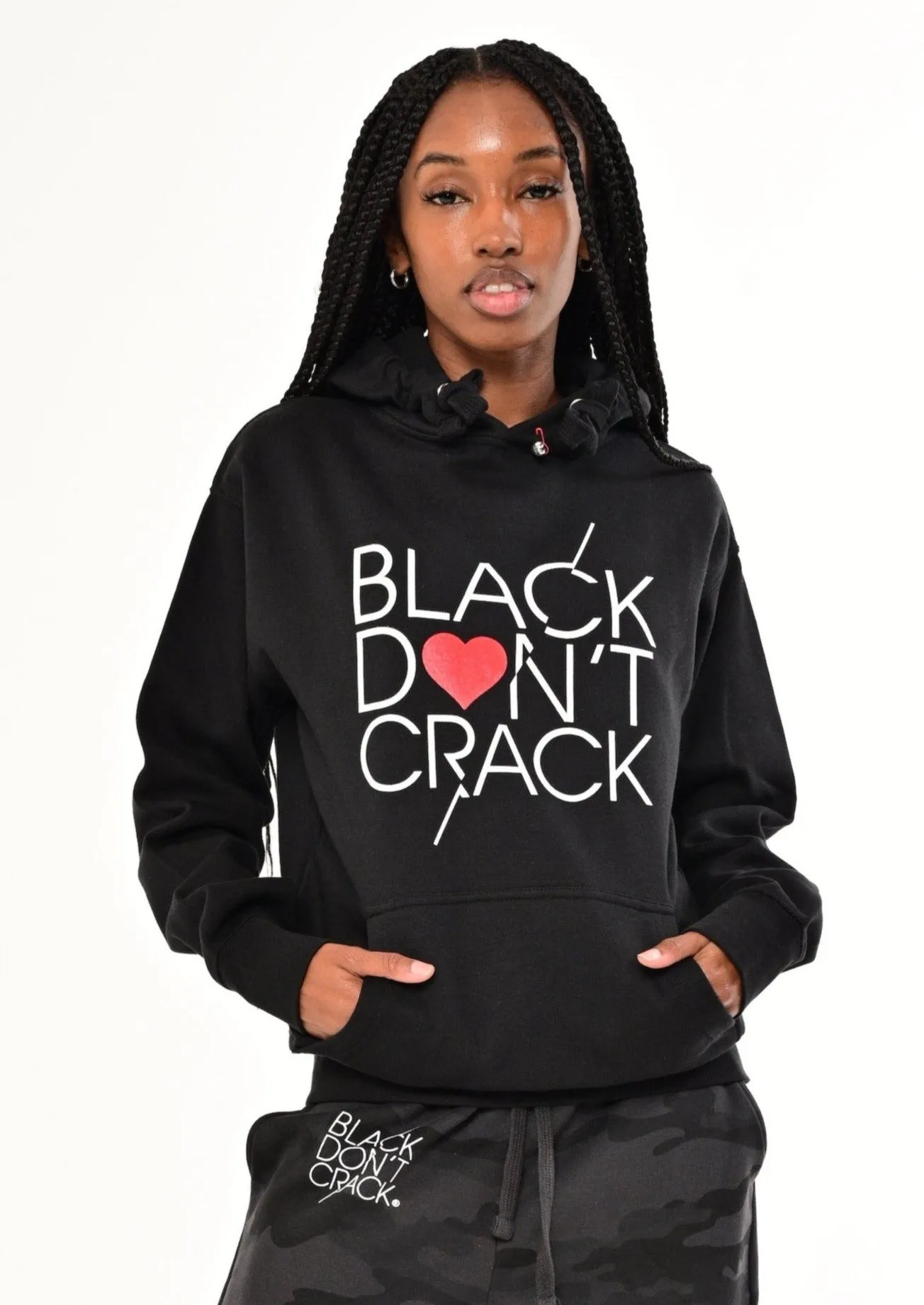 Womens Black Don't Crack Heart Love Collection Pullover Hoodie