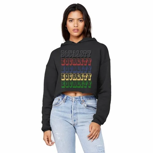 Women's Cropped Hoodie, Long Sleeve Raw Edge Crop Top - Equality /