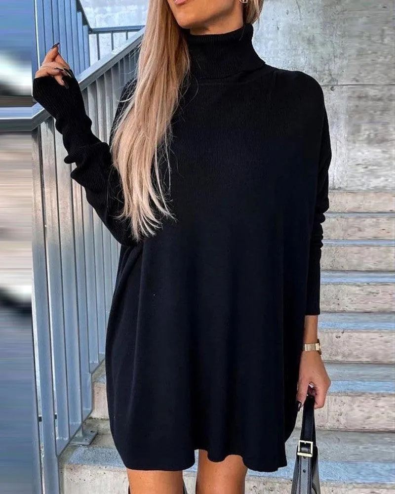 Women's Stylish Black Knit Turtleneck Dress Jumper | Ideal for Autumn/Winter