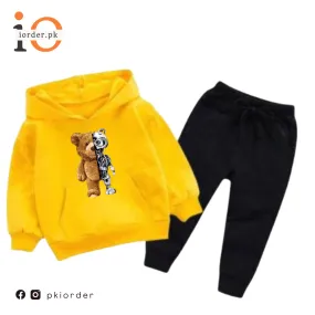 Yellow Robo Bear Printed Kids Hoodie Set