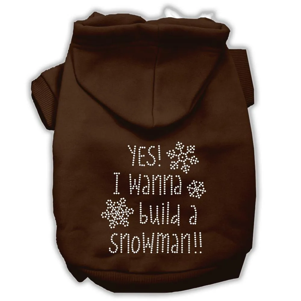 Yes! I Want To Build A Snowman Rhinestone Dog Hoodie Brown S (10)