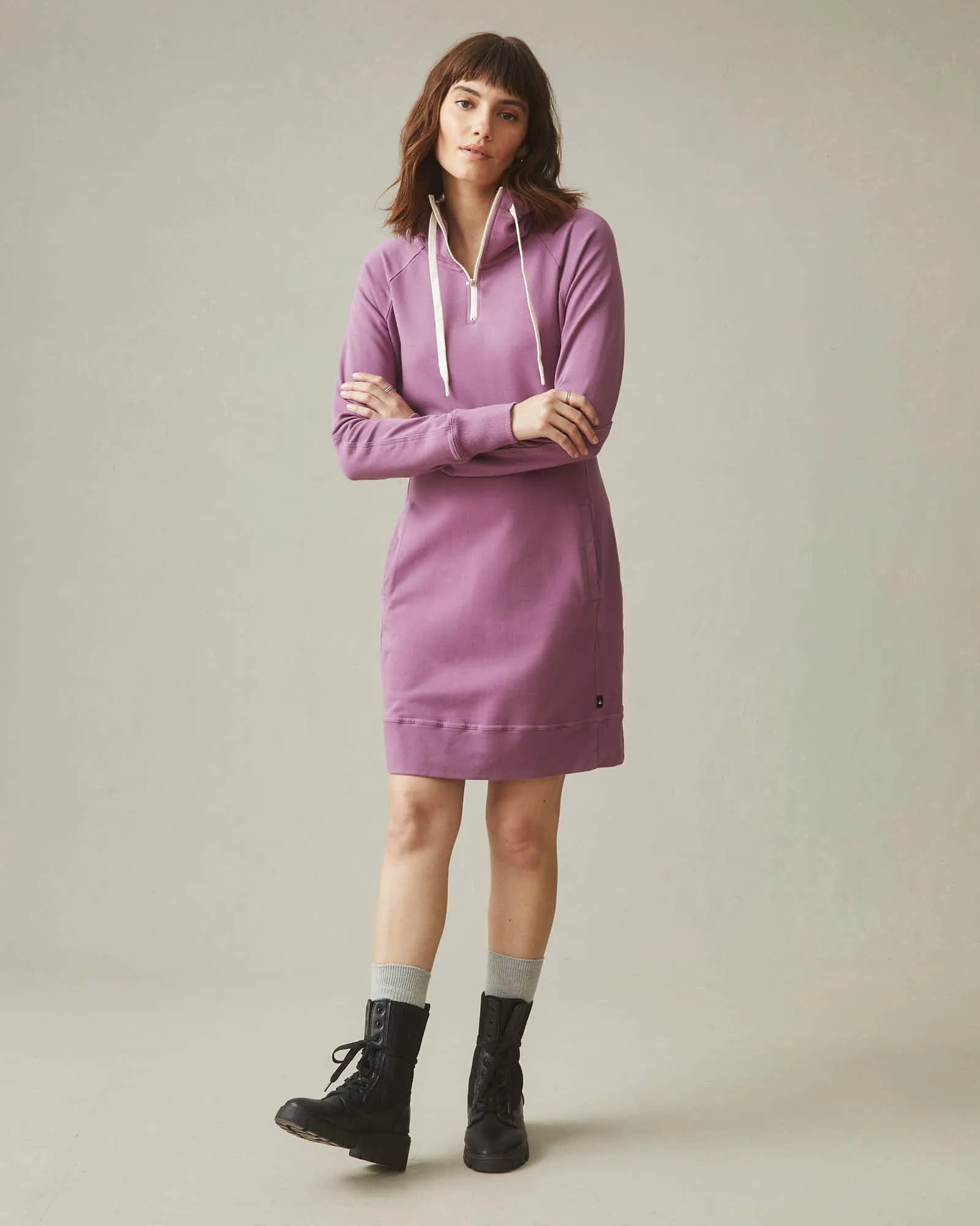 Zipper Hoodie Dress - Argyle Purple